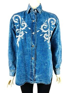 Vintage Spellbound Button Up Shirt Women's Small Denim Western Crystal Applique